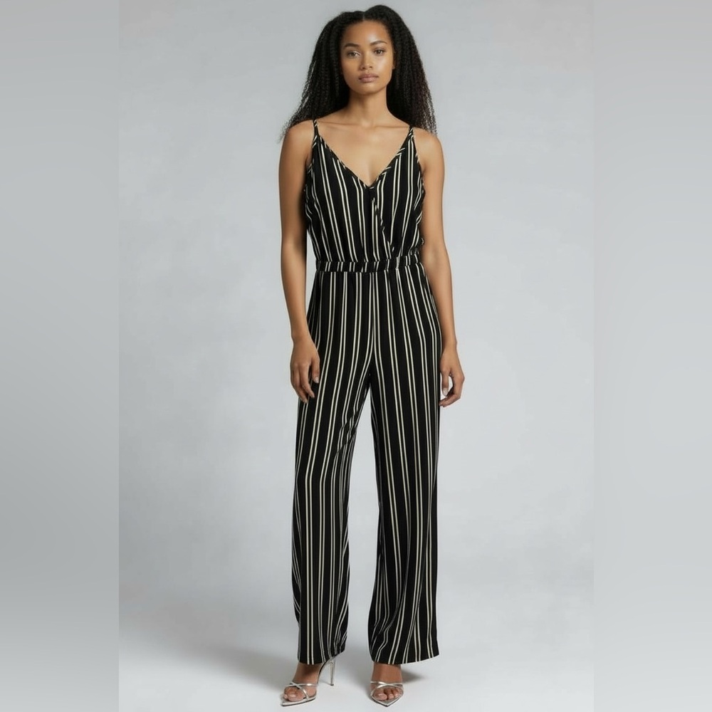 Elegant Black and White Striped Jumpsuit